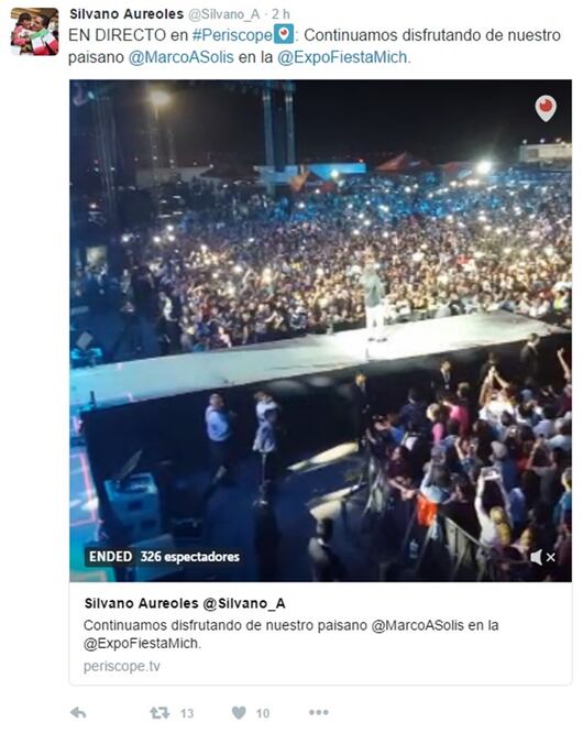 En su cuenta de Twiiter el gobernador de Michoacán publicó un video del concierto (TOMADA DE TWITTER)