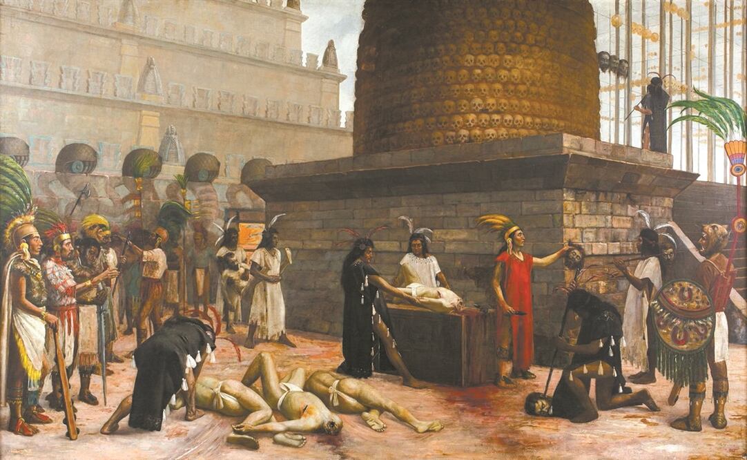 El Tzompantli (Sacrificio de españoles por mexicas), 1898, de Adrián Unzueta. Óleo sobre tela. Museo Nacional de Historia, Castillo de Chapultepec, en la Ciudad de México. Imágenes: CORTESÍA EDITORIAL TURNER
