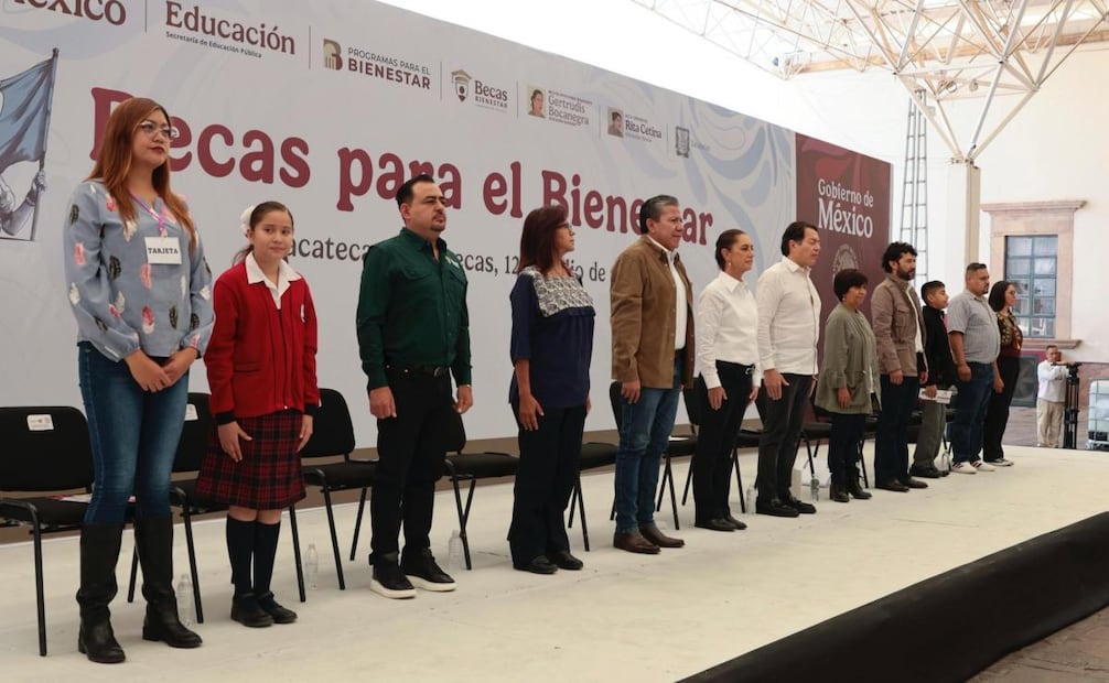 La presidenta Claudia Sheinbaum durante la entrega de Becas del Bienestar en Zacatecas este domingo 12 de julio de 2026. Foto: Presidencia