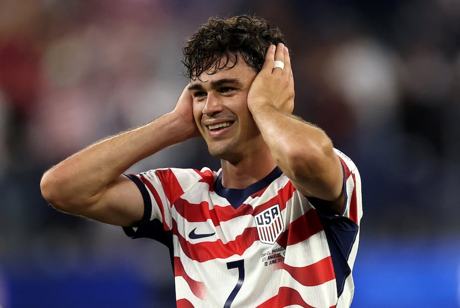 Giovanni Reyna en festejo de gol, durante la goleada de Estados Unidos a Paraguay - Foto: AFP