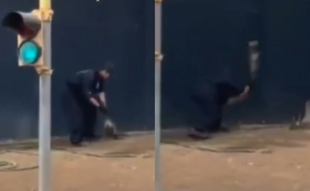 Trabajador de Car Wash Elite ubicado en Monterrey, Nuevo León azota a tlacuache hasta matarlo. Foto: Captura