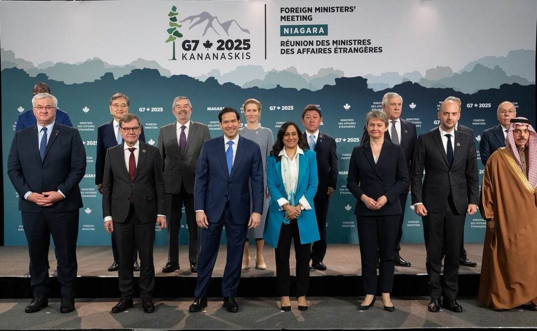 Reunión ministerial del G7 en Niagara, Canadá en la que asistió el canciller Juan Ramón de la Fuente. Junto con los ministros de Relaciones Exteriores de Alemania, Reino Unido, Francia, Arabia Saudita, Italia, Japón, Estados Unidos y Corea del Sur, entre otros (12/11/25). Foto: Especial