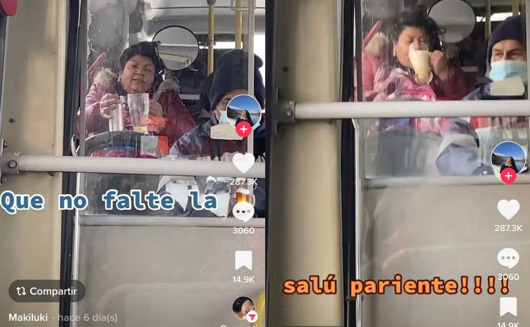 Una mujer no esperó llegar a su destino y se preparó su michelada en el camión. Foto: TikTok @soymakiluki