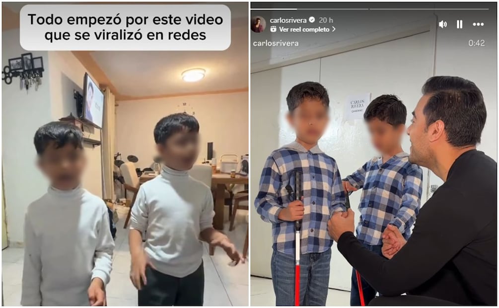 Carlos Rivera con "Los repetidos", gemelos con talento musical que conmovieron al cantante por su talento.