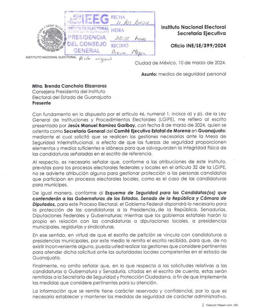 Solicitud de protección a candidatos. Foto: Especial