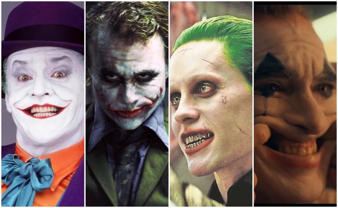 Jack Nicholson, Heath Ledger, Jared Leto y Joaquin Phoenix. Fotos: Archivo El UNIVERSAL y captura tráiler "Joker"
