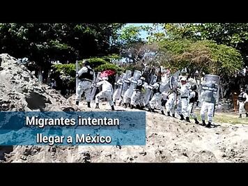 Migrantes enfrentan con piedras a Guardia Nacional