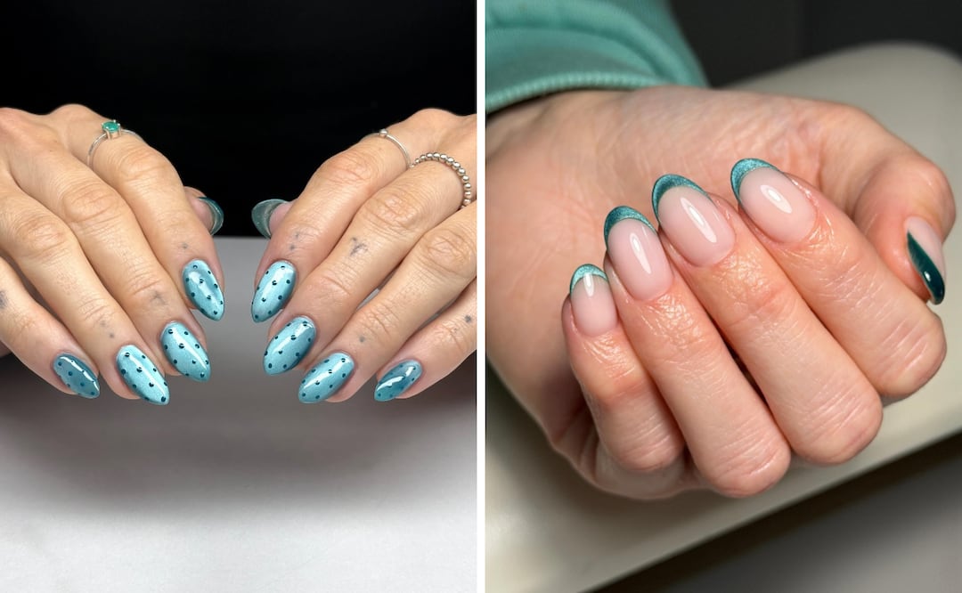 Uñas color teal para este verano. Foto: Instagram @bygoldup, @gelx_by_jenn