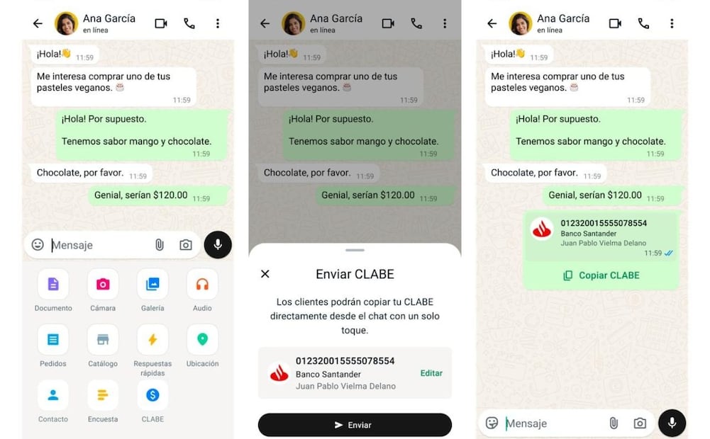 Negocios ya pueden enviar su CLABE directo por WhatsApp. Imagen: WhatsApp