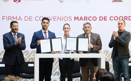 Sheinbaum y presidentes municipales de Neza y Coatzacoalcos firman convenio de colaboración en innovación tecnológica