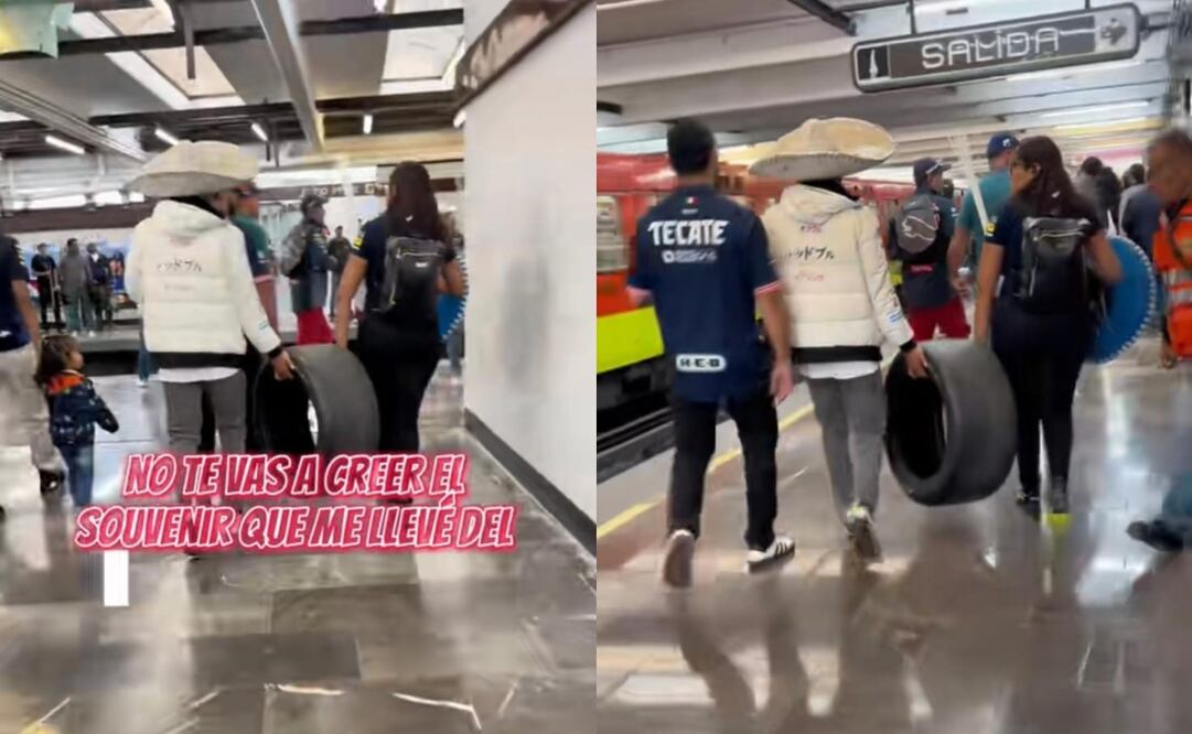 Aficionado presume haberse llevado una llanta como recuerdo del Gran Premio de México - Foto: Capturas de pantalla