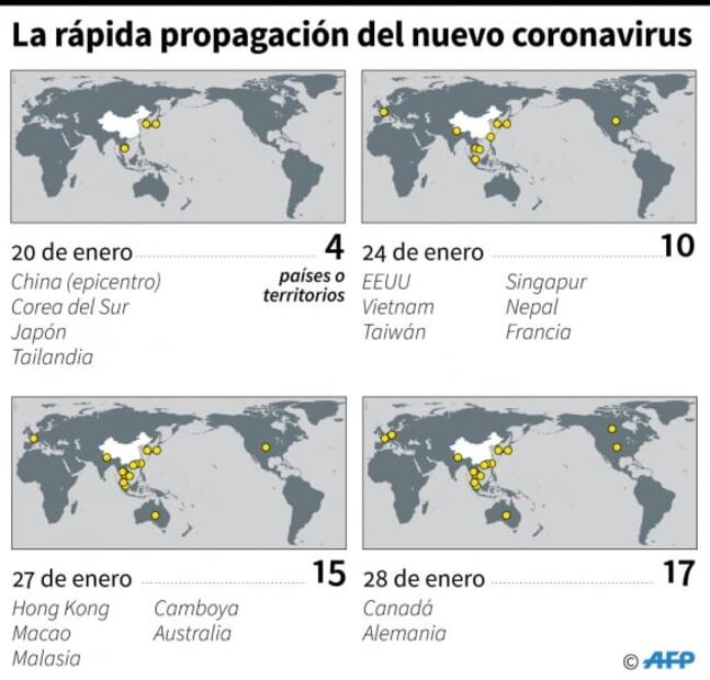 Estos son los países con casos confirmados del coronavirus de Wuhan