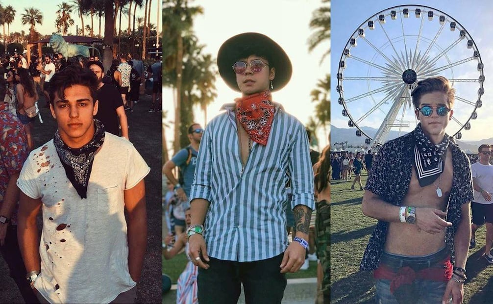 Eventos como el festival musical de Coachella, en Colorado, son una de las ocasiones en que los jóvenes mejor lucen sus paliacates, como se ve en estas fotos de 2016. Fotos: Pinterest.