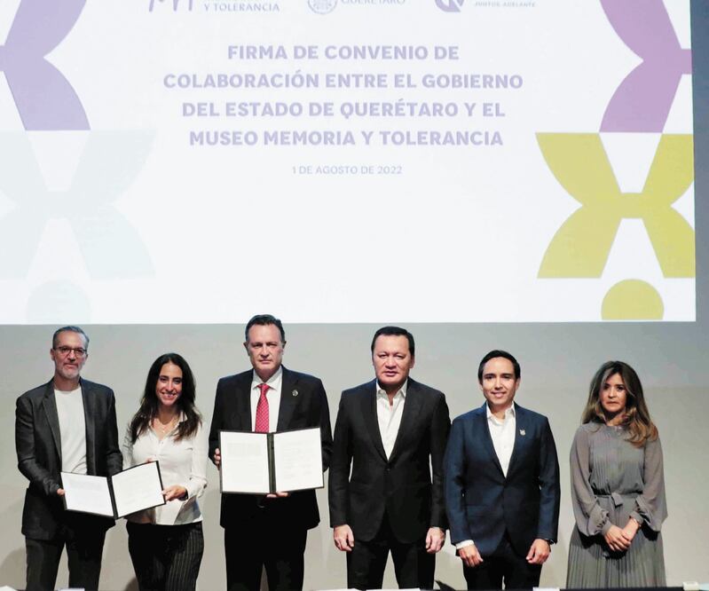  El gobierno de Querétaro y el Museo de Memoria y Tolerancia firmaron un convenio de colaboración para apoyar una vida sin agresiones. Foto: Diego Simón/EL UNIVERSAL