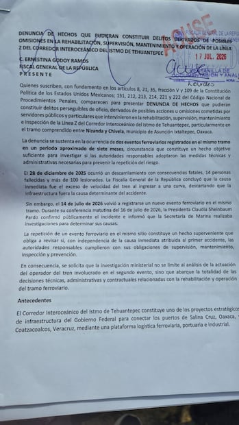 PAN denuncia a "Bobby" López Beltrán por descarrilamientos del Tren Interoceánico (17/07/2026). Foto: Especial