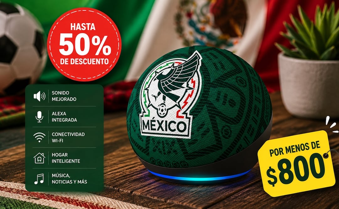 El Echo Dot de edición limitada con licencia oficial de la Selección Nacional de México combina la tecnología de Amazon con la pasión por el futbol. Foto: IA
