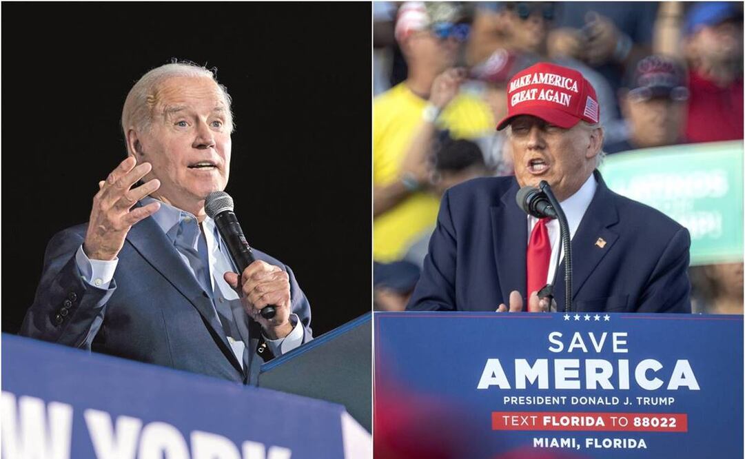 El expresidente Donald Trump encabezó un mitin en Miami, mientras que el mandatario Joe Biden hizo lo propio en Nueva York. Foto: Eva Marie Uzcategui y Saul Loeb/AFP