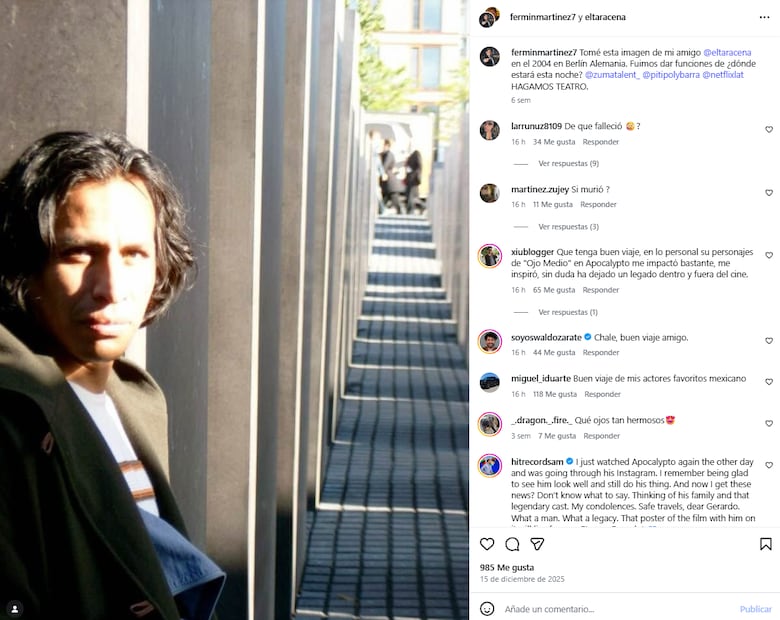 Muere Gerardo Taracena de "Apocalypto"; esta fue la última publicación en Instagram del actor. Foto: Captura de pantalla @eltaracena