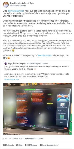 Tweet de Salinas Pliego contra Jorge Álvarez Máynez