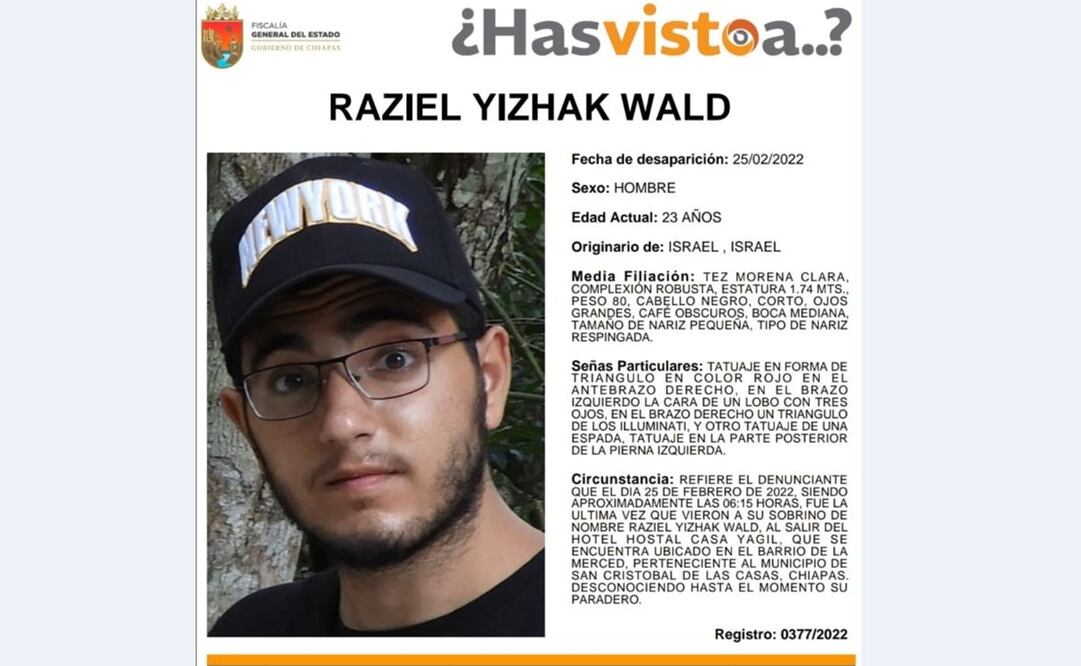 Raziel Yizhak, turista israelí, desaparece en Chiapas Foto: Especial