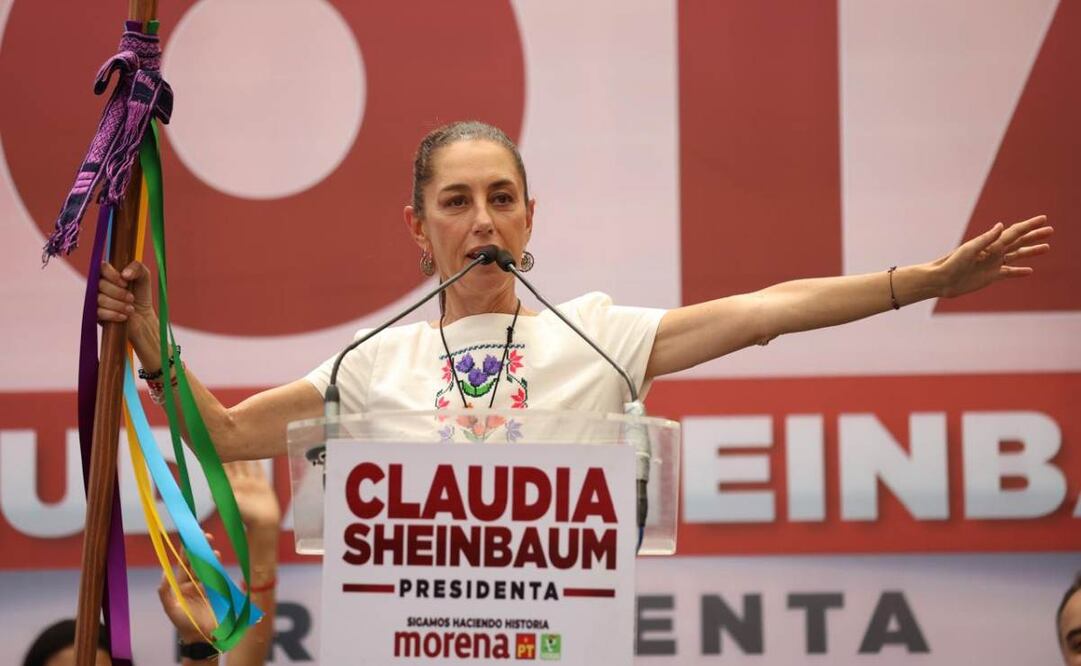 Claudia Sheinbaum encabezó un mitin en la explanada municipal de Uruapan, Michoacán, ante cientos de simpatizantes de la coalición Sigamos Haciendo Historia. Foto: Diego Sánchez Simón/ EL UNIVERSAL