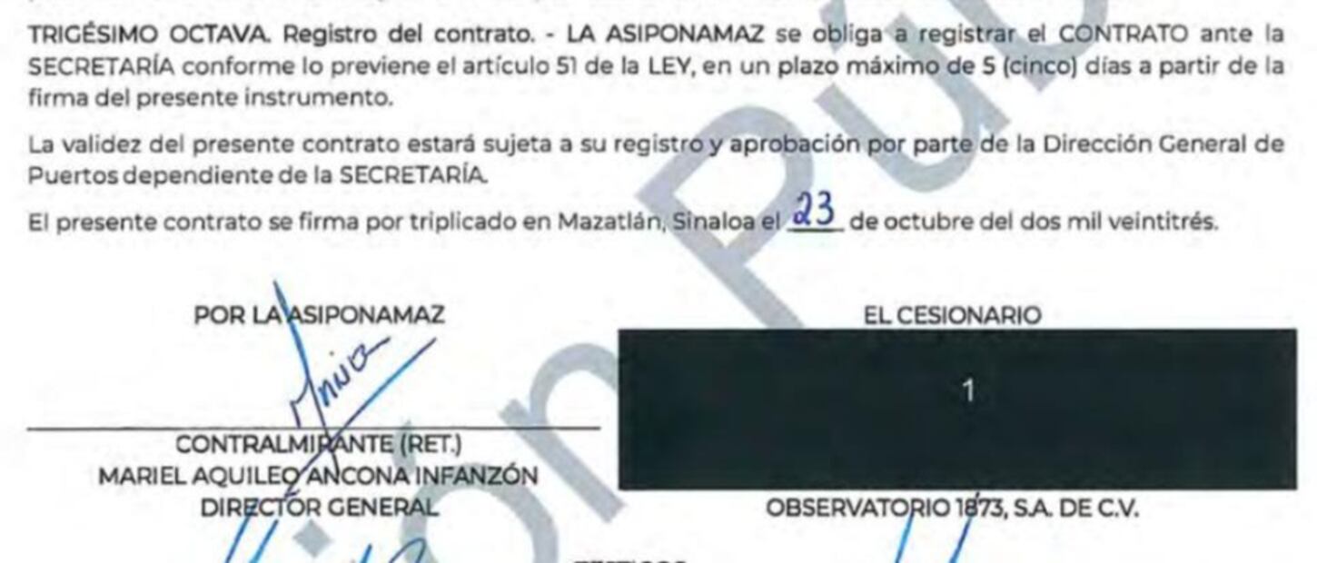 En la versión pública del contrato de la tirolesa se observa que el documento deberá ser aprobado por la Dirección General de Puertos de la Secretaría de Marina. Foto: Rafael Narval