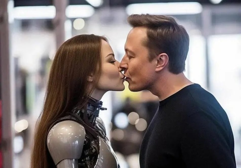 Elon Musk con una robot. Foto: Twitter @Classic06771315