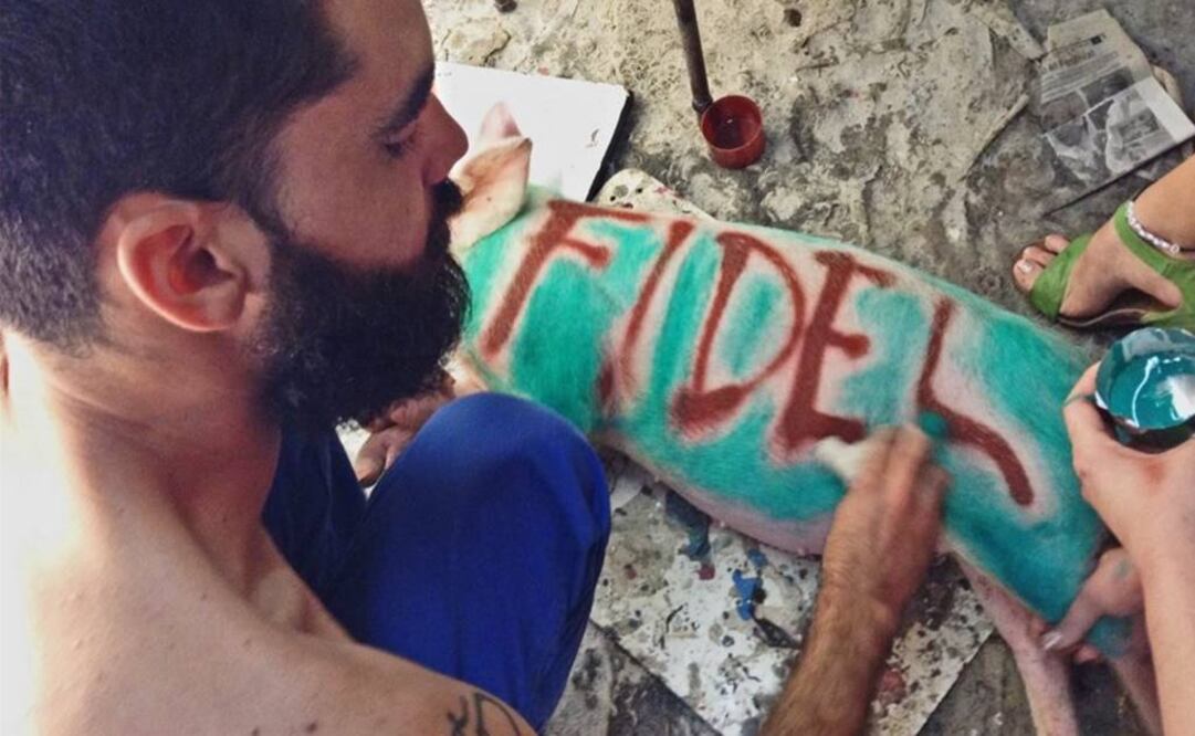 El Sexto fue detenido por haber escrito los nombres de "Fidel" y "Raúl" sobre dos cerdos vivos a los que pretendía soltar por las calles de La Habana. (FOTO: delsexto.blogspot.mx)