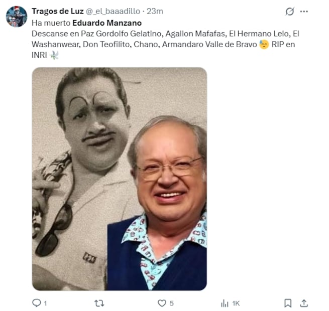 Muere Eduardo Manzano: usuarios despiden al actor con las mejores frases e imágenes. Fuente: X