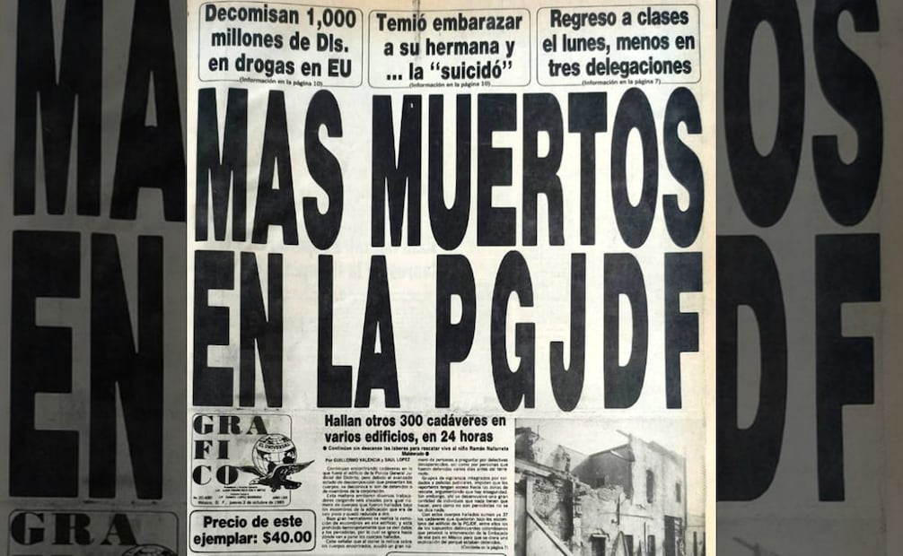 Tras el sismo de 1985, miles de personas perdieron la vida en los derrumbes, pero el caso de la PGJDF resaltó porque algunos cuerpos tenían aparantes señas de tortura. Hemeroteca EL UNIVERSAL.