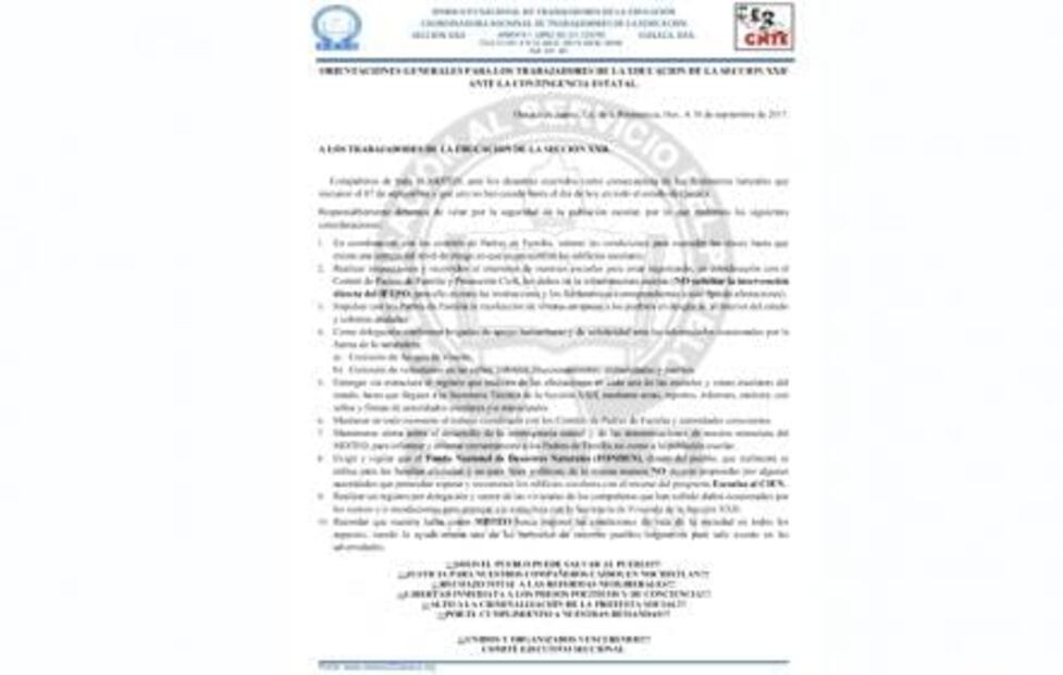 Acusa Nuño a CNTE de impedir evaluación de daños en escuelas de Oaxaca