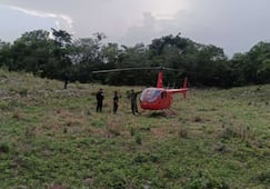 Helicóptero aterriza de emergencia en Temozón, Yucatán; transportaba a tres pasajeros extranjeros que procedían de Playa del Carmen