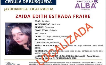 Alessandra Rojo de la Vega confirma la localización con vida de la joven zacatecana; en breve se reunirá con su familia