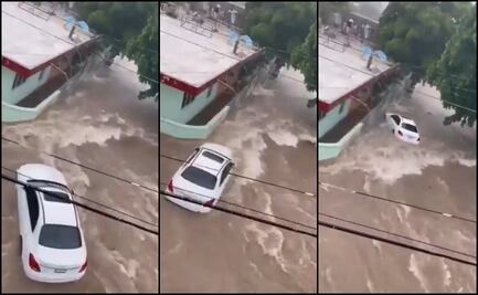 Captan momento en que auto es arrastrado por la corriente de agua en Culiacán, Sinaloa