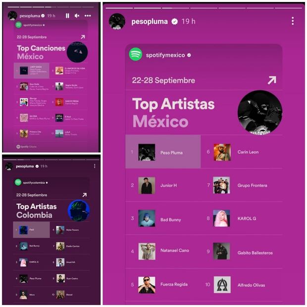 Peso Pluma, listas de popularidad en Spotify. Foto: Capturas de Instagram @PesoPluma