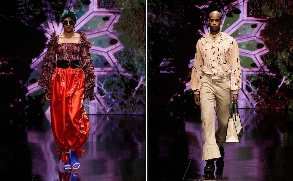 Los pantalones no fueron opacados por sus imponentes vestidos. Foto: Cortesía Intermoda