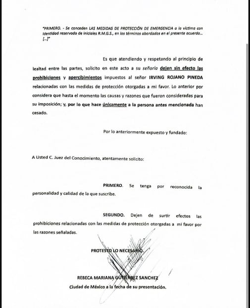 Desistimiento de Mariana Gutiérrez contra el periodista Irving Pineda (25/05/2026). Foto: X emilianorojasg