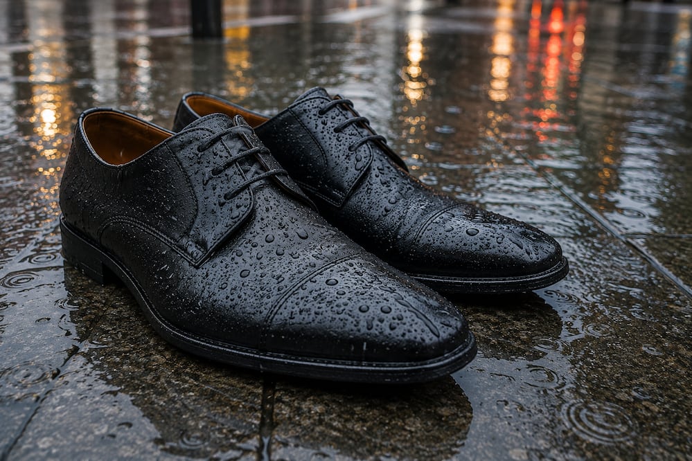 La lluvia no tiene por qué ser el enemigo de tus zapatos favoritos. Foto: Creada con IA