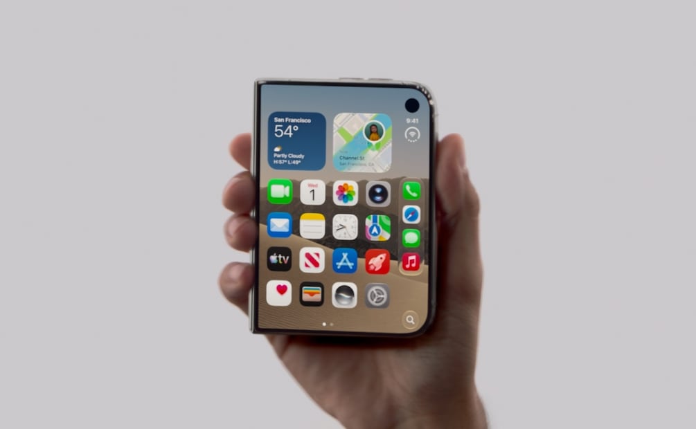 La compañía de Cupertino entra al mercado de los teléfonos plegables con el iPhone Duo, un equipo que combina portabilidad y una pantalla de mayor tamaño. Foto: Captura de pantalla