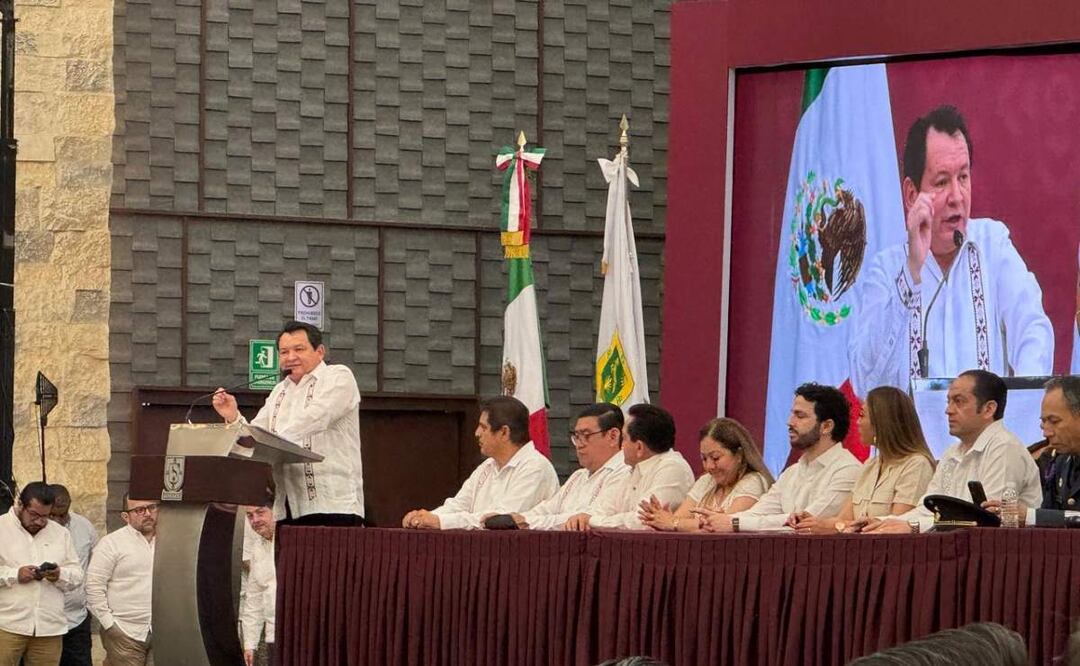 El Gobernador de Yucatán, Joaquín Díaz Mena, presenta el Plan Estatal de Desarrollo Renacimiento Maya 2024-2030 (27/03/2025). Foto: Especial