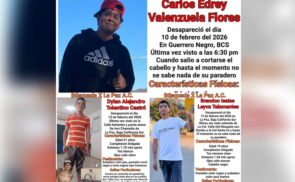 Colectivos de búsqueda registran al menos 20 personas desaparecidas en Baja California Sur; la mayoría son jóvenes.
Foto: Especial.