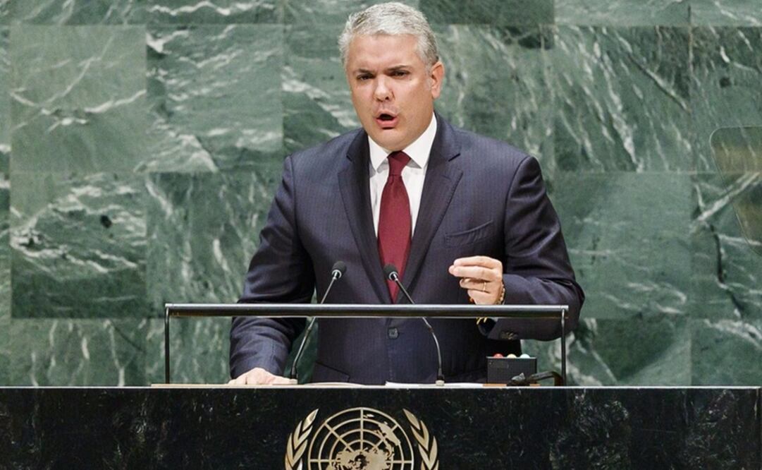 El presidente Iván Duque llevó a la ONU un informe para probar que guerrilleros colombianos operan en Venezuela. Foto: EPA 