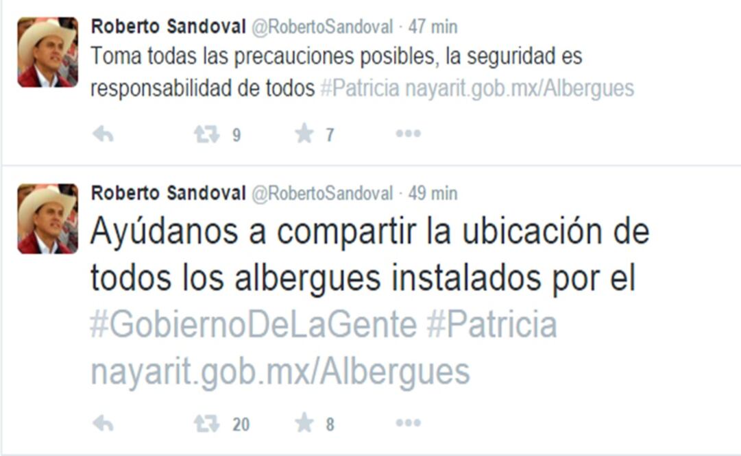 Roberto Sandoval utilizó las redes sociales para mantener alerta a los ciudadanos (Foto: Tomada de @RobertoSandoval)