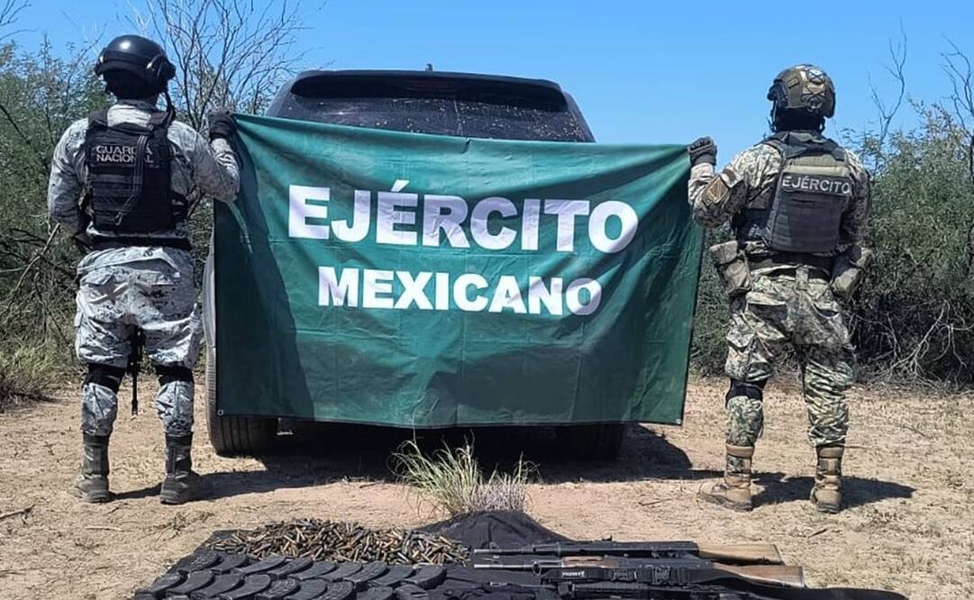 Guardia Nacional y Ejército aseguran seis fusiles de asalto y más de mil 300 cartuchos útiles en Sonora. Foto: Guardia Nacional