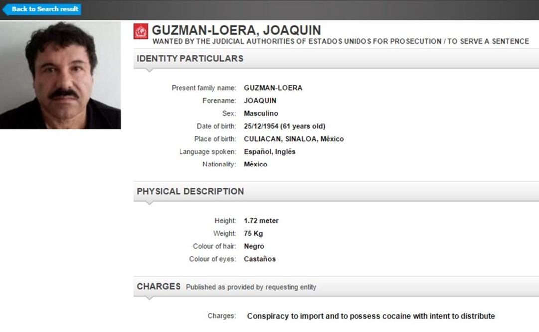 Ficha roja de "El Chapo" sigue en página de Interpol