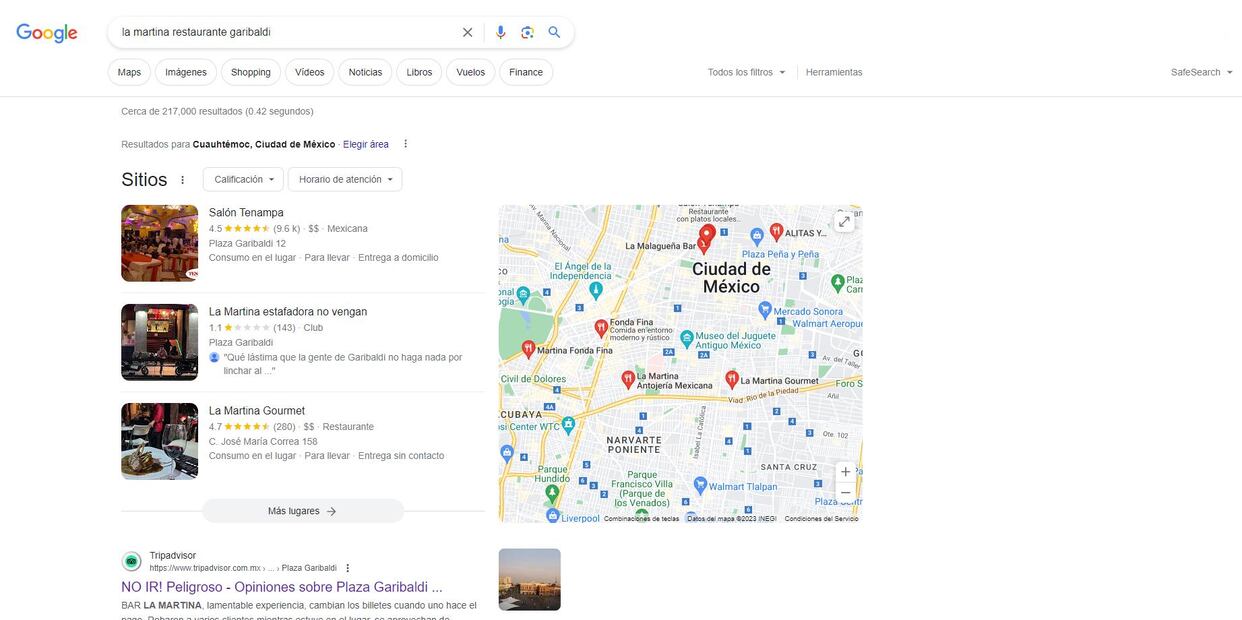 Denuncia restaurante Garibaldi. / Foto: Captura Google.