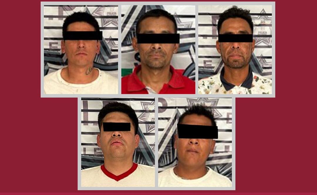 Tras la denuncia ciudadana del robo, elementos de la Secretaría de Seguridad detuvieron a cinco hombres probablemente involucrados en delitos contra la salud. Foto: Especial