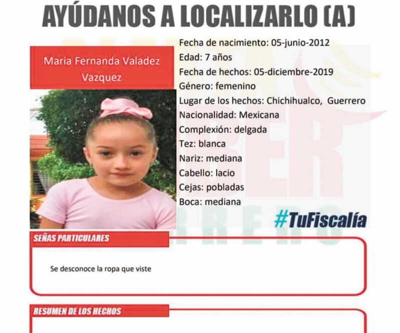 Preocupación. El miércoles fue denunciado el robo de la niña María Fernanda en el municipio Leonardo Bravo. Foto/Especial