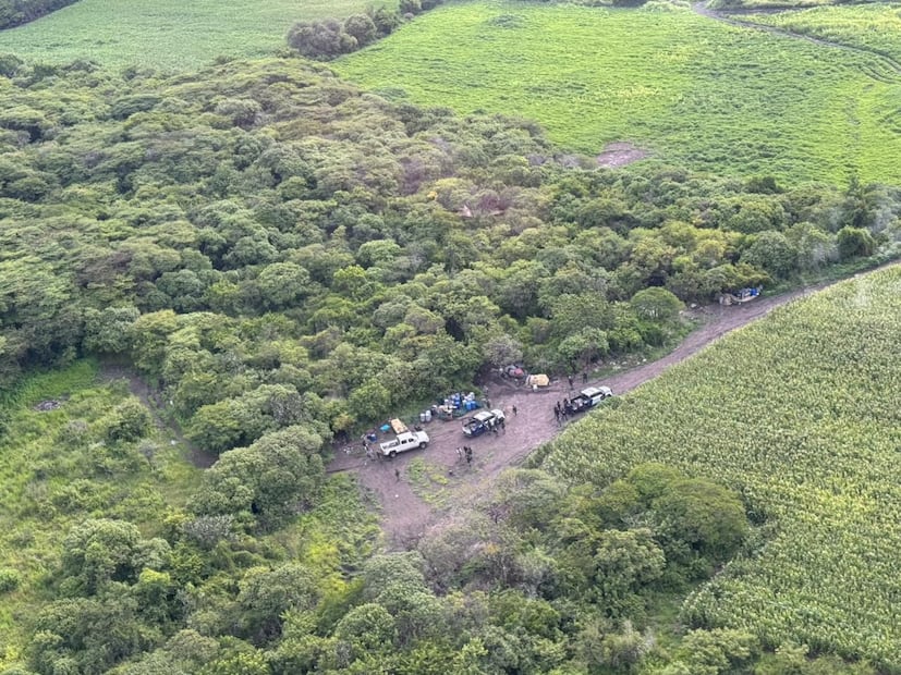 El sitio fue ubicado en una zona serrana cercana a la comunidad de Irámuco, durante un operativo de fuerzas estatales, Ejército y Guardia Nacional. Foto: Especial