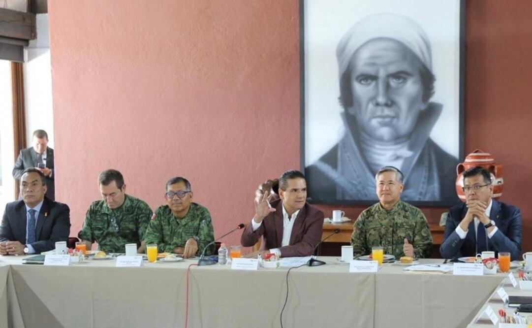 Aureoles Conejo, al presidir este martes la reunión de trabajo de la Mesa de Coordinación Estatal para la Construcción de la Paz. Foto: Especial 